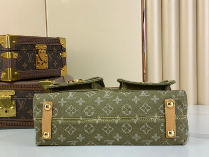 Vintage Denim Messenger Bag Green